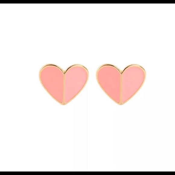 Pink enamel heart pendant necklace and earrings - Picture 2 of 3